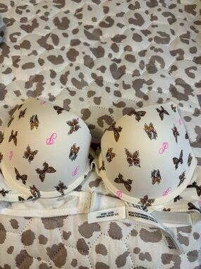 Ivory Butterfly Print Push-Up Bra